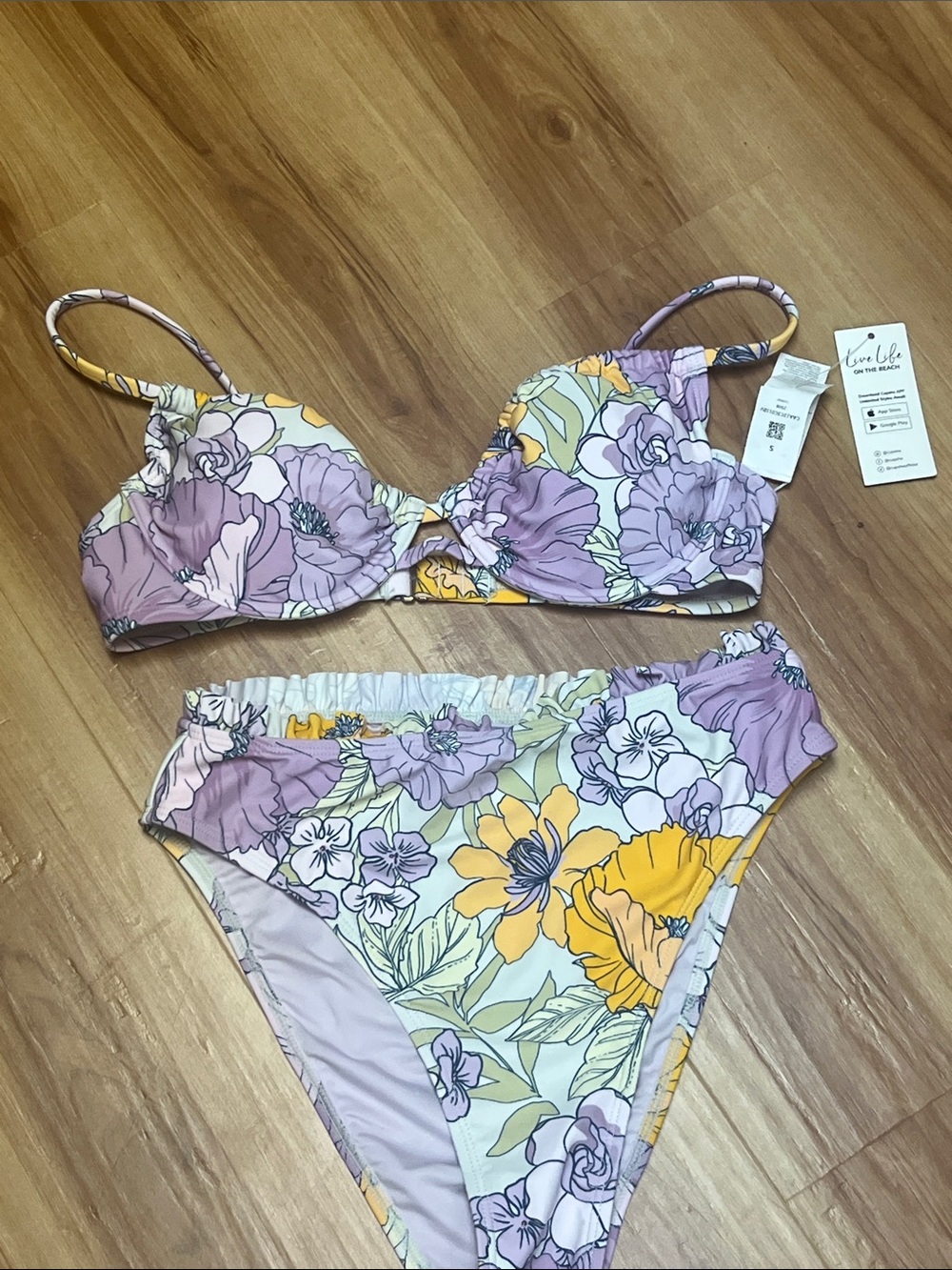 NWT  Lavender and Yellow Floral Two-Piece Bikini underwire